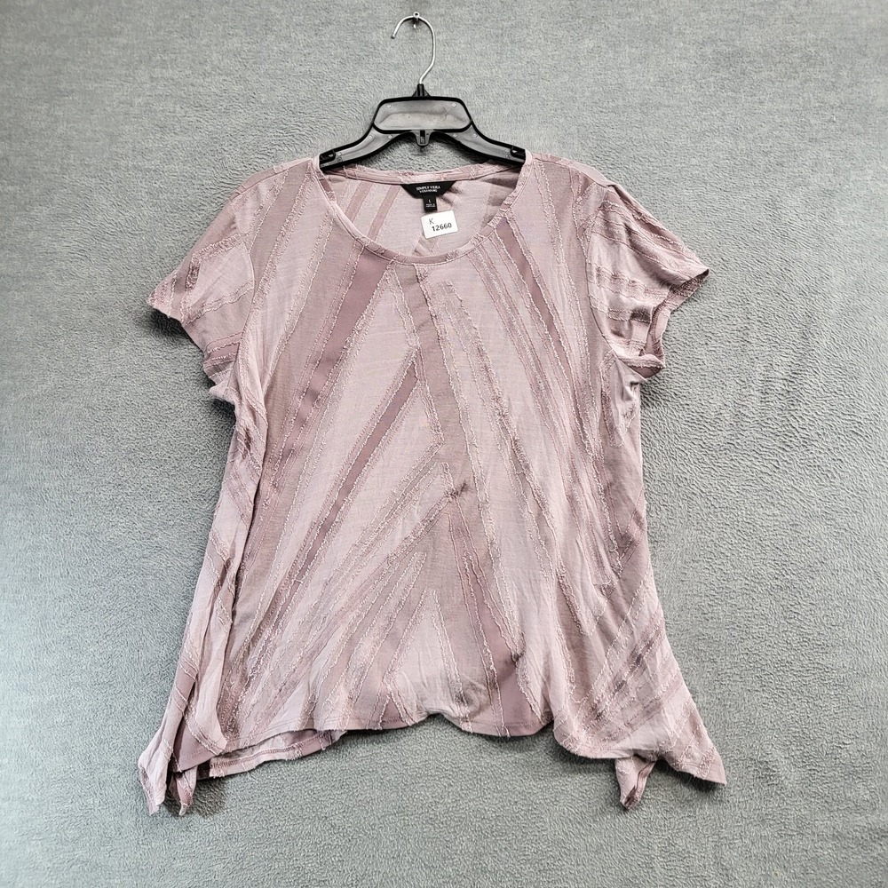 Simply Vera Women Top Large Pink Blouse Geometric Short Sleeve Pullover